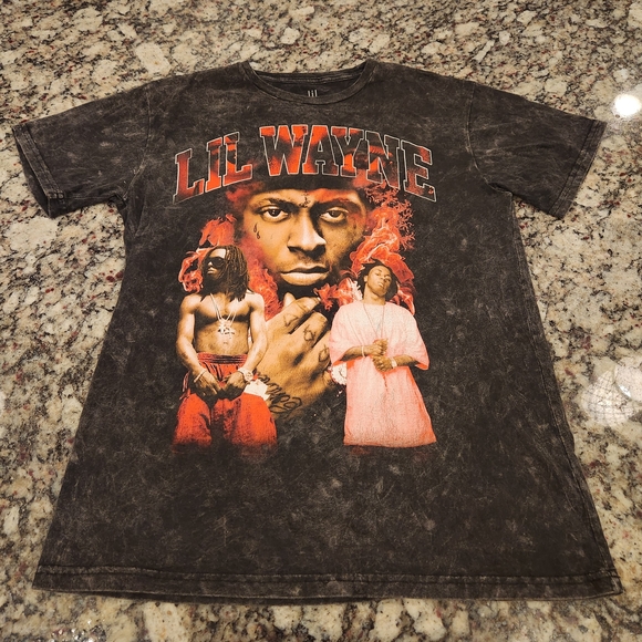 Lil Wayne Black And Red Acid Wash Graphic Tee - Picture 1 of 5